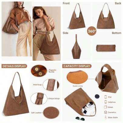 Faux Leather Tote Bag Women, Large Shoulder Bag Hobo Handbag Crossbody Purse Tote Handbag With Pouch Purse