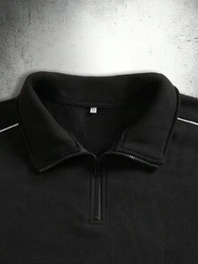 Herren Lässig Reißverschluss Schwarz Trainingsanzug, Loose Fit Sport 2 Stücke Set