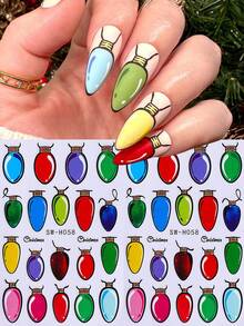 قطعتان من ملصقات أظافر بأضواء عيد الميلاد اللامعة، ملصقات ديكور أظافر ثلاثية الأبعاد بتصميمات كتب الكوميكس والأضواء، تصاميم فنية للأظافر ذاتية اللصق لحفلات الشتاء وعيد السنة الجديدة للنساء والفتيات