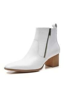 Men's Basic Snake Skin Embossed Chelsea Boots, Dual Zipper, Suitable For Party, Business, Holiday, Wedding, Office, All Seasons - White - View 2