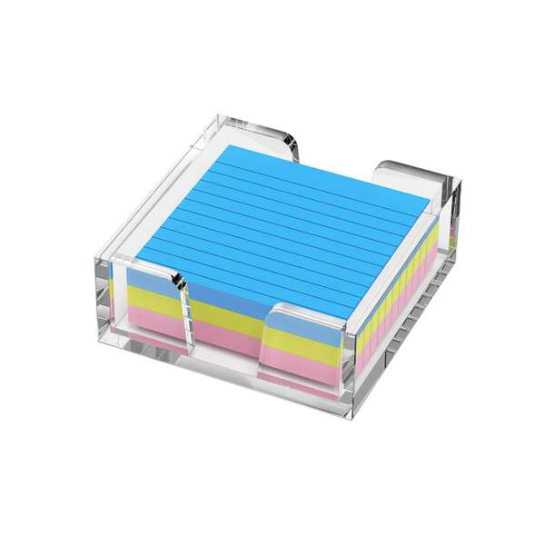 1 pieza Soporte de acrílico para bloc de notas - Soporte para notas adhesivas de 3x3 pulgadas para organizador de escritorio (sin blocs) Accesorios de escritorio de oficina Útiles escolares, transparente cristalino