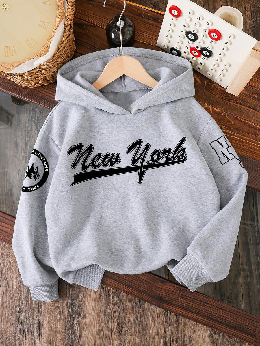 男童字母印花保暖卫衣 - 灰色 - 查看 1