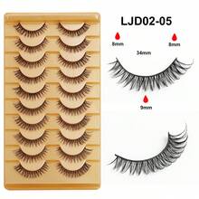 10对自然纤薄3D假睫毛：浓密猫眼假睫毛，蓬松睫毛套装，自然卷翘，浓密丰盈，猫眼魅惑造型，手工制作，纤长蓬松，卡通风格，假睫毛，睫毛嫁接