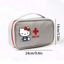 Sanrio 1 pieza Botiquín de primeros auxilios extra grande portátil de Sanrio Hello Kitty - Bolsa de transporte de tela Oxford duradera, diseño plegable con bolsa impermeable, almacenamiento con tema rojo y blanco para el hogar, la oficina y los viajes, artículo de viaje imprescindible, regalo de Navidad