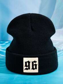 1pc Unisex Outdoor Casual Fashion Knit Beanie Hat With 96 Numeric Print, Warm & Comfortable, Suitable For Daily Wear