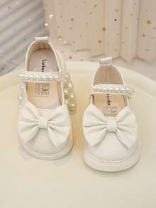 1双女童/儿童时尚优雅简约舒适珍珠蝴蝶结软底平底公主鞋，适合搭配连衣裙、牛仔裤、居家穿着、演出等，适合春、夏、秋季穿着。