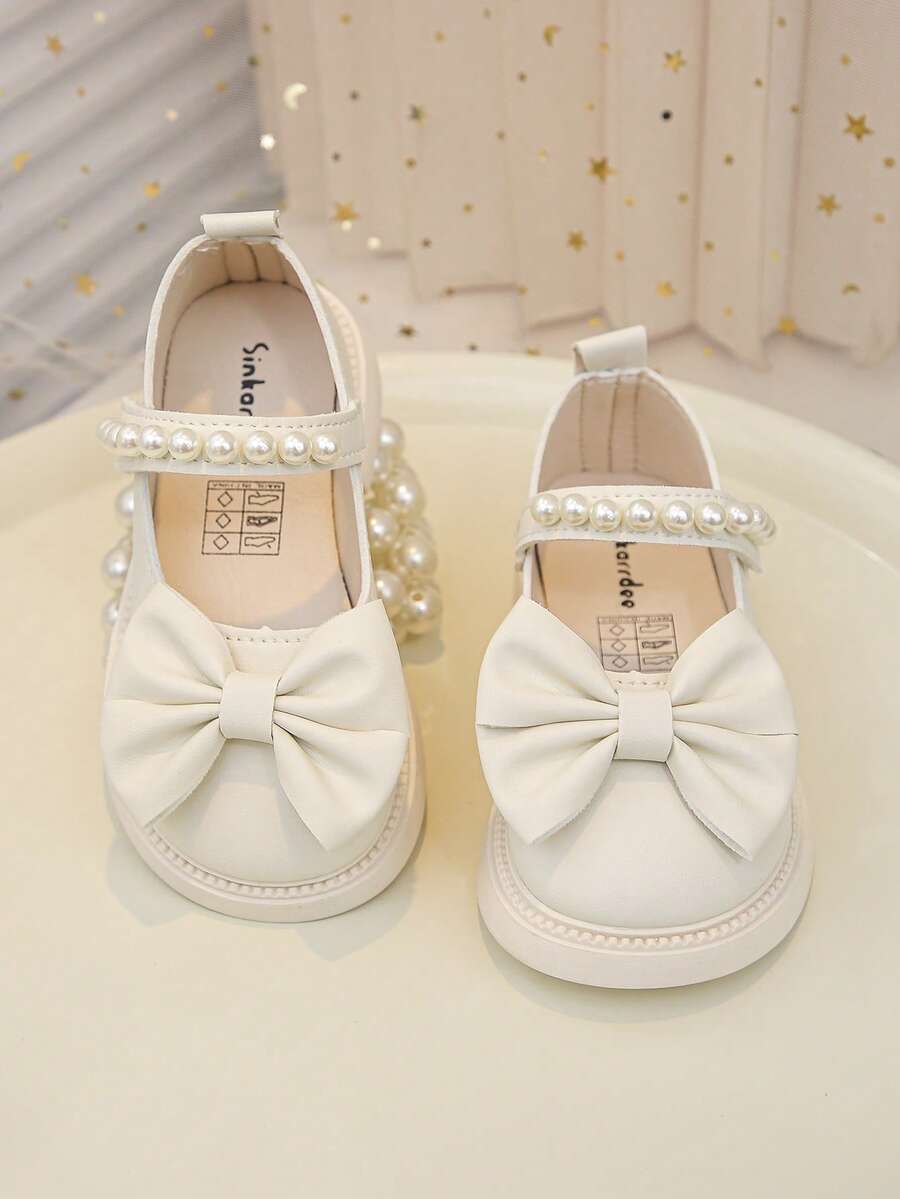 1双女童/儿童时尚优雅简约舒适珍珠蝴蝶结软底平底公主鞋，适合搭配连衣裙、牛仔裤、居家穿着、演出等，适合春、夏、秋季穿着。