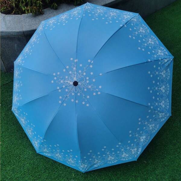 مظلة كبيرة الحجم مزودة ب- 10 أضلاع، طلاء أسود، مقاومة للأشعة فوق البنفسجية والحروق الشمسية، ذات استخدام مزدوج للشمس والمطر، بتصميم عصري