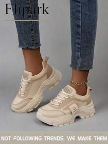 Flipark 1 Pair Women's Fashionable Casual Lightweight Sporty White Sneakers, Versatile Students Shoes