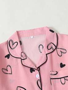 Bộ đồ ngủ nữ tay ngắn và quần short in hình trái tim - Hồng - Xem 2