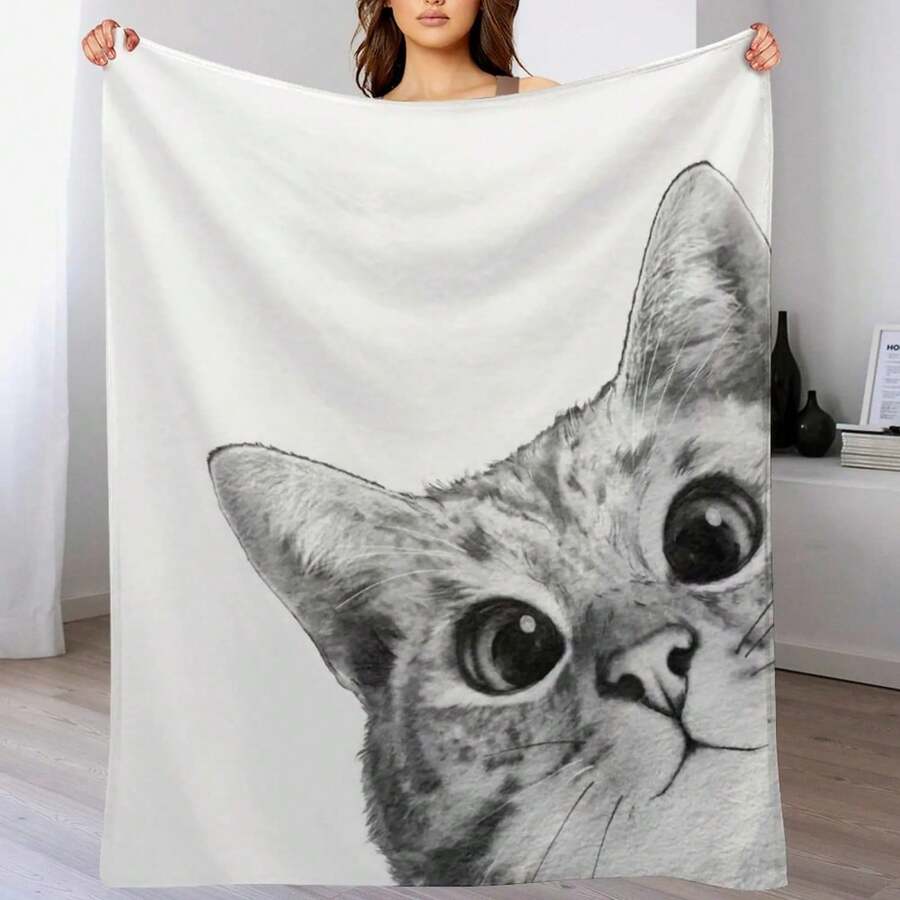 Sneaky Cat Throw Blanket For Babies Personalized Gift Funny Gift Valentine Gift Ideas Blankets - màu đen - Xem 1