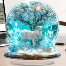 لوحة أكريليك بتصميم بوهيمي بشكل غزال مع كرة بلورية زرقاء - مثالية لديكور المنزل والمكتب، بأسلوب المزرعة، هدية عيد الميلاد المثالية