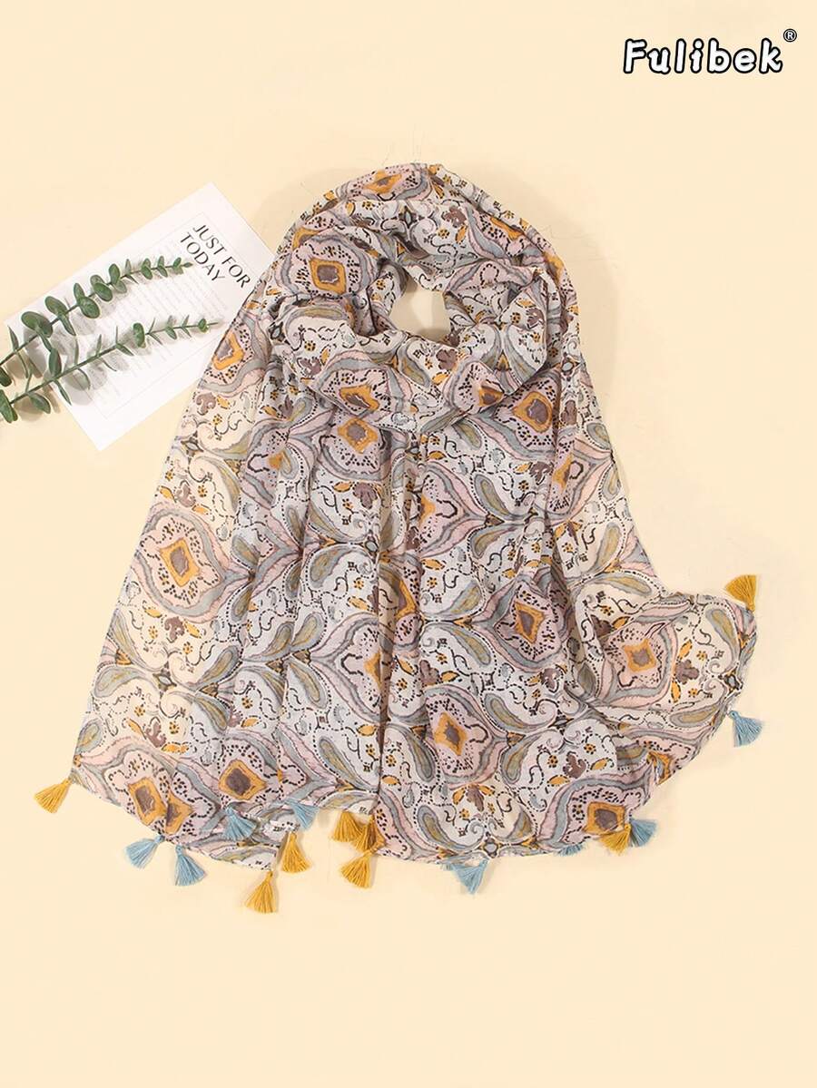 1 件女士印花围巾，防晒披肩，适合海滩、度假和日常生活，为您的风格增添亮点，春夏季 - 彩色 - 查看 1