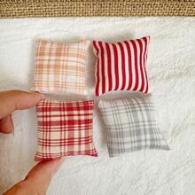 Miniature Plaid & Striped Pattern Decorative Pillow, Dollhouse Furniture Accessories - White - View 2
