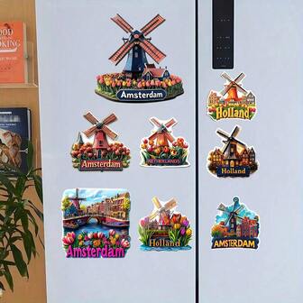 1 pezzo Adesivo magnetico per frigorifero in acrilico morbido e in gomma con mulino a vento di Amsterdam, decorazione creativa per la casa e la cucina, adesivo magnetico, amante del cibo, porta in metallo, mobili in metallo, calamita per frigorifero, ottimo regalo per il Giorno del Lavoro, il Ringraziamento, il Natale