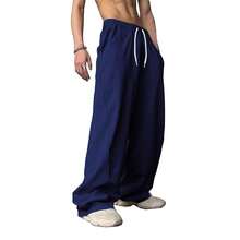 WZIKAI Men's Baggy Sweatpants Elastic Waist Drawstring Wide Leg Sweatpants Casual Loose Baggy Joggers With Pockets{"Size_name":"3X-Large","Color_name":"NavyBlue"} - 海軍藍 - 查看 2