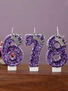 一套紫色闪光皇冠数字生日蜡烛，适合生日派对装饰，男女通用，紫色数字蜡烛可用于生日蛋糕装饰、周年纪念派对蜡烛、毕业典礼礼物。 - 彩色 - 查看 4