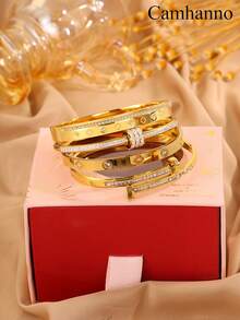 Camhanno 4pcs Luxurious And Elegant Stainless Steel Bracelet Series, With A Unique And Fashionable Style, Suitable For Daily Commuting, Dating, And Party Gatherings. Comes With A Beautiful Gift Box, It Is An Excellent Gift For Friends