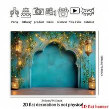 2D Flat Banner Moroccan Night Polyester Background Banner With Bright Blue And Green Photography Background, Featuring Hanging Lanterns And Ivy Leaves - 1 - View 6