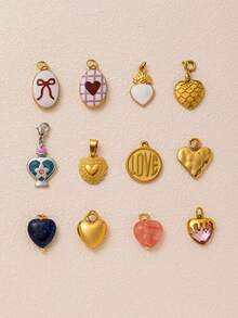 1 Peça Pingente de Aço Inoxidável em Estilo Fofo com Formato de Coração Branco, Coração Azul, Coração Dourado e Grade de Grafite, Adequado para DIY de Colares, Pulseiras, Brincos, Correntes de Bolsa, Chaveiros, Amuletos, Banhado a Ouro 18K, À Prova d'Água e à Prova de Suor, Pode Ser Usado Como um Pingente Requintado, Mostrando Charme, e Pode Ser Dado Como Presente para Esposas, Mães e Namoradas. Jóias Femininas. - Multicolorido - Visão 3