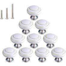 HUAMULAN Juego de 10 pomos de cerámica blanca con círculos dorados simples tiradores redondos para clóset de cocina base de aleación de zinc manijas de puerta de clóset cajones 3 tornillos de - Blanco con Círculo Dorado 10 piezas - Ver 1
