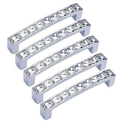 abcGoodefg 96MM Bar Shape Square Diamond Crystal Stainless Decorated Rhinestone Fancy Clear Glass Cabinet Knobs Dresser Drawer Handles Pulls 96MM Pack of 5