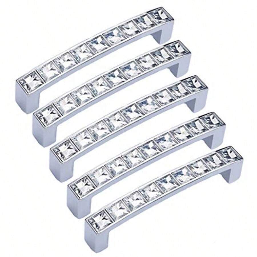 abcGoodefg 96MM Bar Shape Square Diamond Crystal Stainless Decorated Rhinestone Fancy Clear Glass Cabinet Knobs Dresser Drawer Handles Pulls 96MM Pack of 5 - Paquete de 5 de 96 mm - Ver 1