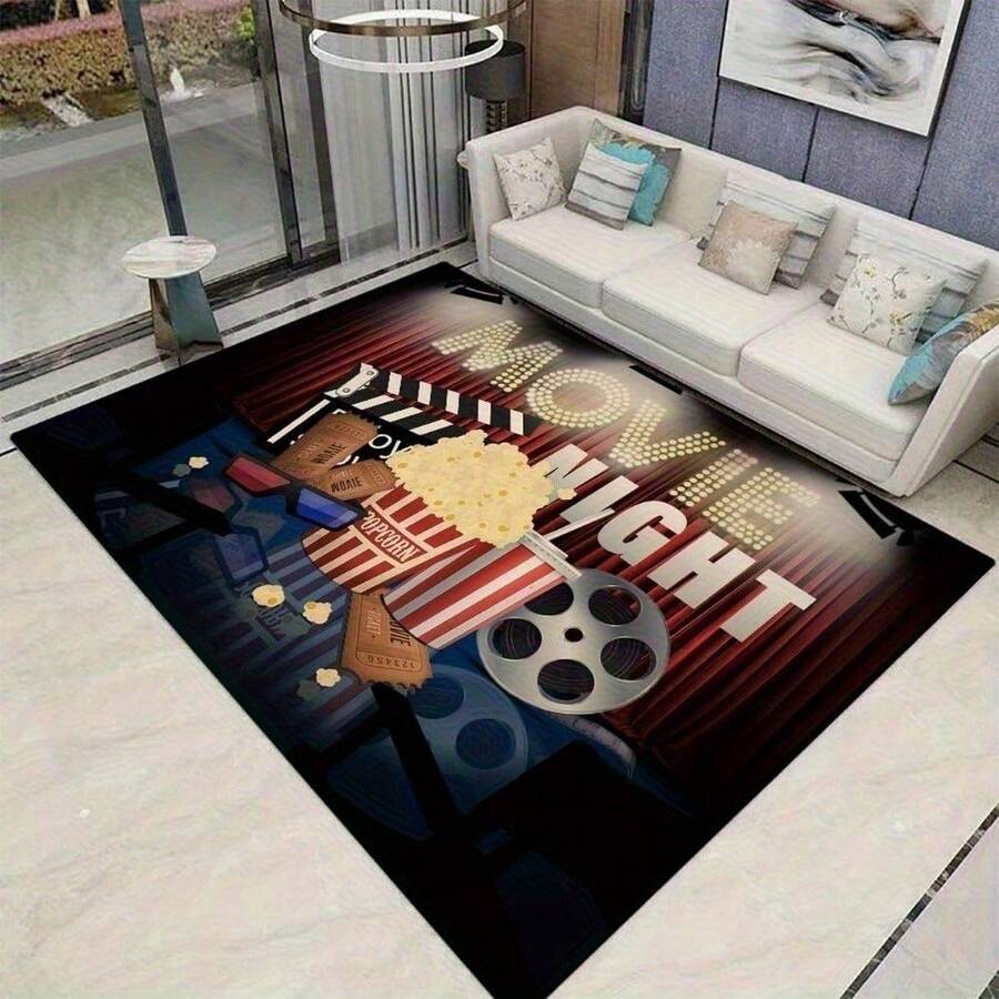 1pc Large Movie Theater Mat - Vintage Cinema Mat With Non Slip Backing, Machine Washable Film Poster Design (20x31 Or 60x84in) - Red & Black Movie Print For Living Room, Home Theater, Office - Ideal Gift For Film Buffs, Christmas, Halloween, Birthday - Soft Floor Mat For Movie Nights & Home Decor - Kiểu 1 - Xem 1