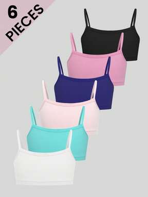6ชิ้น/ชุด เสื้อกล้ามแฟชั่นมินิมอลสำหรับผู้หญิง, บรานุ่มใส่สบายลำลองแบบไม่มีฟองน้ำ