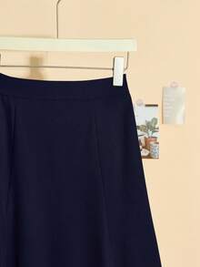 女士纯色百搭半身裙，优雅休闲派对风，涤纶面料，拉链和抽绳设计，四季皆宜，春季穿着 - 藏青色 - 查看 4