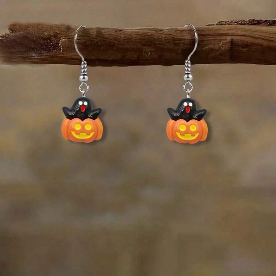 2pcs/Set Dark Gothic Halloween Skeleton Cartoon Earrings, Suitable As Gifts