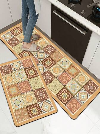 [¡¡¡CALIENTE!!!] 1 pieza Alfombra de goma suave para la cocina, alfombra de cocina de 3.5 mm de grosor, estilo vintage de granja, absorbente, alfombra de piso de cocina que se puede cortar a medida, material de tela en la superficie, capa intermedia de esponja, capa inferior de goma, adecuada para alfombras de cocina, decoración de cocina, decoración de bodas, decoración del hogar, alfombra de baño, alfombra de entrada, alfombra de lavandería, alfombra de pasillo, alfombra de sala de estar, etc.