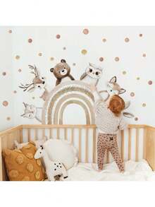 BRUP 2/6 张波西米亚风动物生长图表墙贴，长颈鹿大象狮子熊兔子带身高测量贴花，育儿室墙壁艺术，可移除自粘婴儿房装饰，万圣节圣诞节礼物 - 彩色 - 查看 11