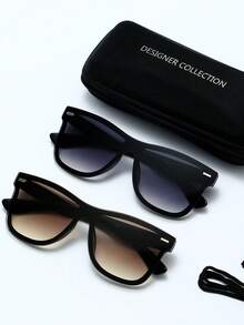 POLASUP 2 piezas Gafas de moda clásicas con remaches básicos, con cordón y estuche para gafas. Gafas decorativas de moda para verano, playa, vacaciones, exteriores y viajes - Degradado - Ver 12