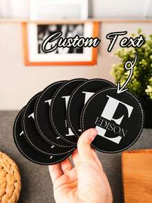 定制北欧风格圆形PU杯垫，咖啡杯皮革隔热餐垫，毕业纪念礼物，生日节日礼物，婚礼派对装饰，家居厨房装饰，桌面保护，热牛奶垫，情侣纪念品，酒吧KTV装饰，茶馆必备 - 彩色 - 查看 2