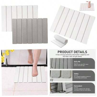 Alfombrilla de bao de Piedra diatomita 40, 6x 30, 5 ultraabsorbente y Secado rpido Plegable y Antideslizante para Cocina Ducha Color Blanco