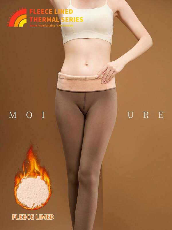 1 Pair Pack Women's Fashionable Fleece Tights High-Stretch Thermal Base Layer Leggings