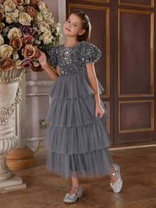 ALISA&LEO Sparkling Round Neck Tiered Tulle Flower Girl Dress With Sequin Bodice And A-Line Silhouette For Formal Galas, Evening Parties, Wedding Ceremonies, Birthday Celebrations, And Awards Nights –Dresses For Girl