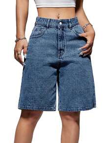Women Jorts Baggy Jeans Jorts Outfits Mid-Low Waisted Denim Y2K Shorts Summer Hot Short Pants Streetwear - 藍色 - 查看 4