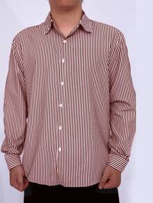 男士黑色条纹绅士优雅简约条纹长袖衬衫商务休闲春秋夏修身 - 紅白色 - 查看 2