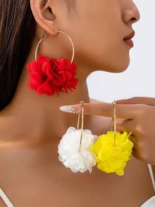 6pcs/Set Of Elegant Fabric Flower Earrings With European And American Style, Suitable For Women's Vacation And Daily Wear