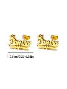 Personalized Natural Light Luxury Style Letter Earrings, Women's Custom Frosted Name Earrings, Elegant Stainless Steel Handmade Name Earrings, Birthday Jewelry, Party Gifts, Thanksgiving And Christmas Gifts, Mother's Day Gifts. - Gold Double Layer-style 1 - View 4