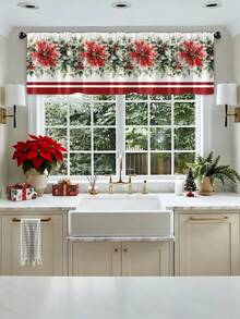 1 Set Christmas Gift Christmas Snowman, Reindeer, Christmas Tree Atmosphere Decorative Sheer Curtain, Translucent Kitchen Window Curtain, Suitable For Living Room And Bedroom, Doorway, Kitchen Window, Noise Reduction, Christmas Decor Rod Pocket Sheer Curtain