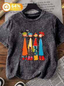 Women's New Round Neck Short Sleeved Plus Size Summer, Casual Style Containing Cotton Printed Plus SizeIncluding Cotton Round Neck T-Shirt, Sweet And Gentle Temperament, Slim And Comfortable Summer Tops, Suitable For Daily Casual Wear, Graphic Tees Women