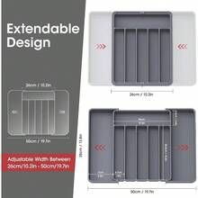 Silverware Organizer - Expandable Kitchen Drawer Organizer, Adjustable Utensil Organizer, Cutlery Tray Forks, Knives, Multipurpose Kitchen Organizers And Storage Solution, Black, Large - 大號+灰色 - 查看 6