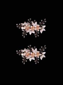 1pc Elegant Floral Crystal & Pearl Decorated Bridal Hair Clip, European Garden Wedding Bridesmaid Hair Accessory