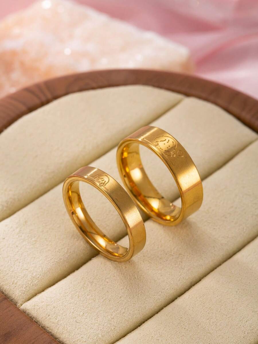 2pcs Couple Rings, Fashion Versatile Rings Suitable For Men And Women, Daily Wear, Holiday & Date Gift - Gold - View 1