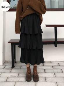 时尚高腰中长款修身百褶A字裙，百搭优雅