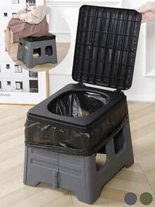 Portable Folding Camping Toilet - Heavy-Duty Collapsible Close Stool With Lid & Built-In Waste Compartment, Odor-Resistant Durable Pp/Abs Construction, Compact Fold-Flat Design With Carry Handle; Comfortable High Seat, Easy-Clean & Bag-Compatible, Multi-Function As Stool/Trash/Vomit Bucket