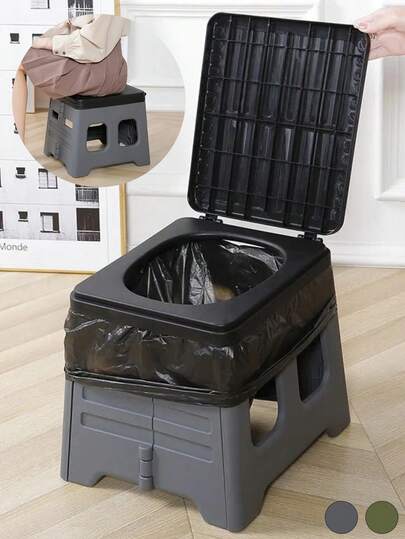 Portable Folding Camping Toilet - Heavy-Duty Collapsible Close Stool With Lid & Built-In Waste Compartment, Odor-Resistant Durable Pp/Abs Construction, Compact Fold-Flat Design With Carry Handle; Comfortable High Seat, Easy-Clean & Bag-Compatible, Multi-Function As Stool/Trash/Vomit Bucket